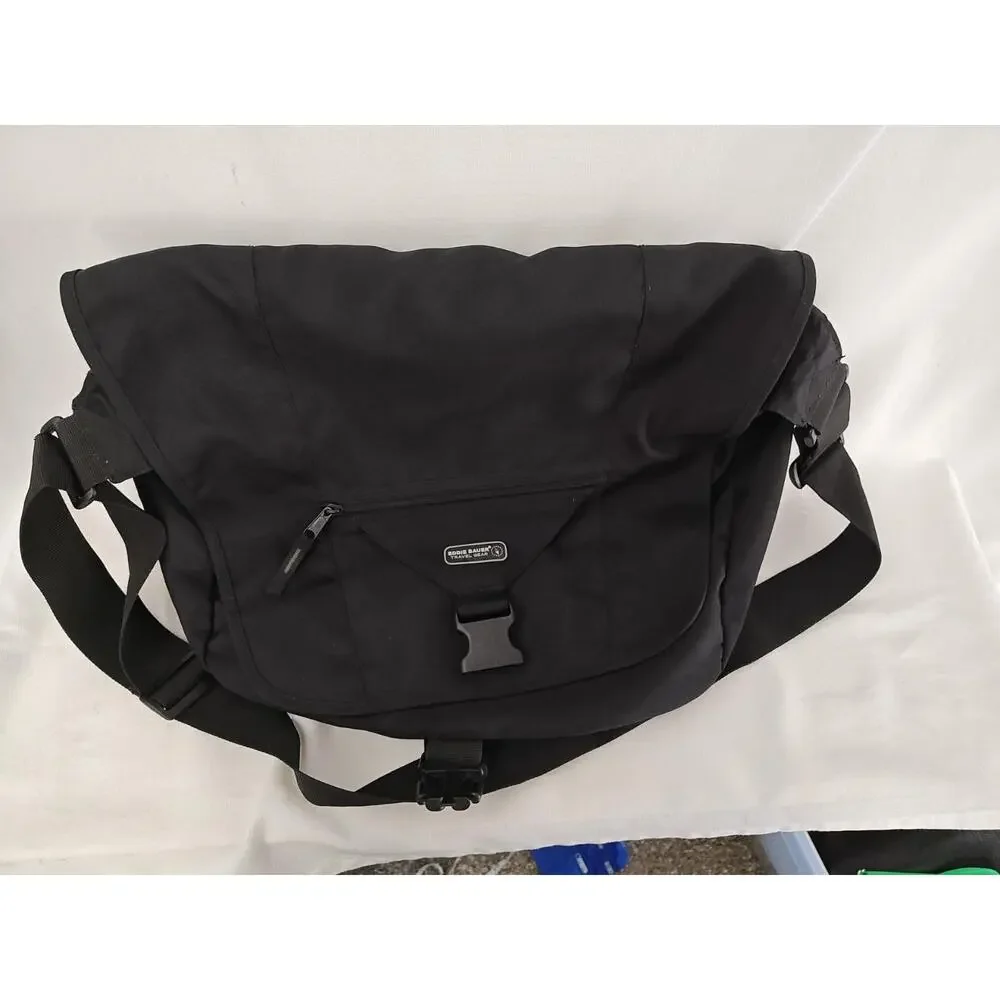 Eddie Bauer Travel Gear Messenger Bag Black Adjustable Strap Multi-Pocket‎
